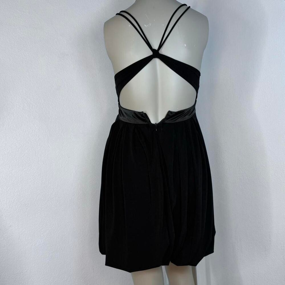 Y2K Black Rhinestone Strap Mini Dress 7/8 Bubble Hem Cocktail Party Clubwear LBD - Picture 6 of 8